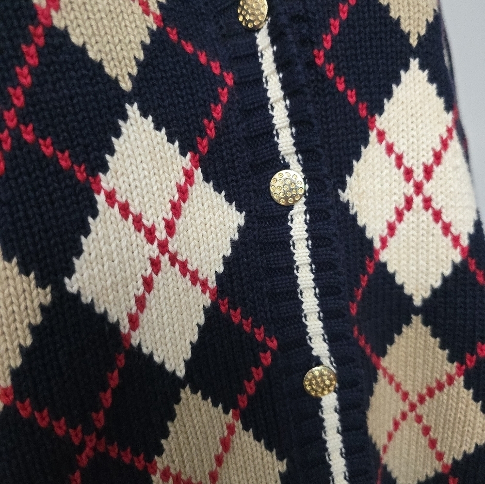 Vintage Izod Women’s M Diamond Argyle Knit Cardigan Preppy Academia Clueless - Picture 2 of 12